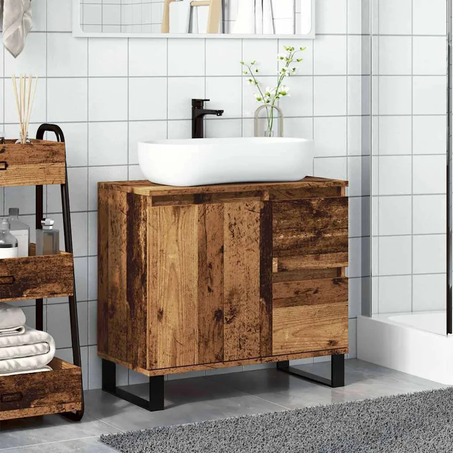 Armoire de lavabo de salle de bain vieux bois 65x33x60 cm - 3