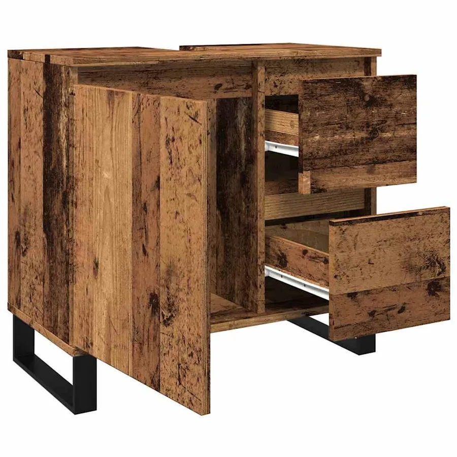 Armoire de lavabo de salle de bain vieux bois 65x33x60 cm - 8