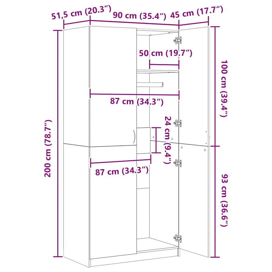 Armoire en chêne artisanal 90 x 52 x 200 cm bois d'ingénierie - 9