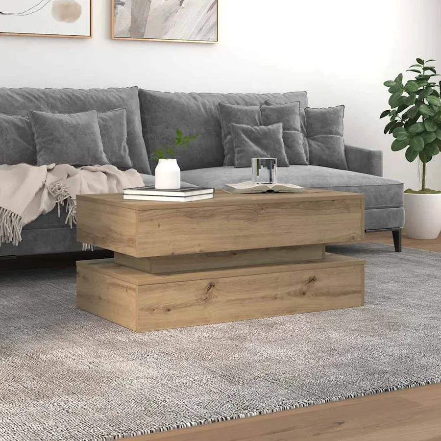 Table basse avec lumières LED chêne artisanal 90x50x40 cm