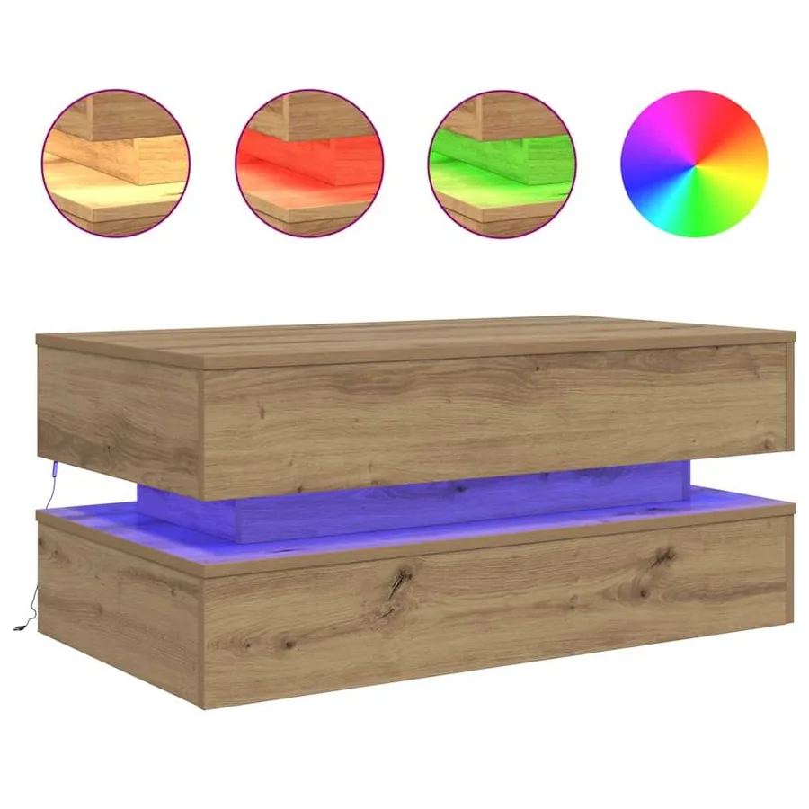 Table basse avec lumières LED chêne artisanal 90x50x40 cm - 2