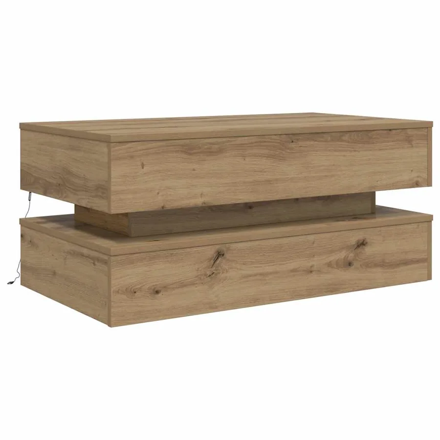 Table basse avec lumières LED chêne artisanal 90x50x40 cm - 3