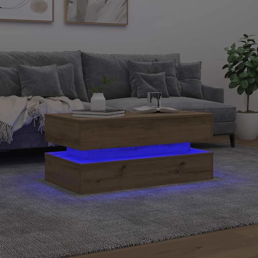 Table basse avec lumières LED chêne artisanal 90x50x40 cm - 4