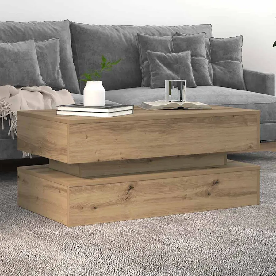 Table basse avec lumières LED chêne artisanal 90x50x40 cm - 5