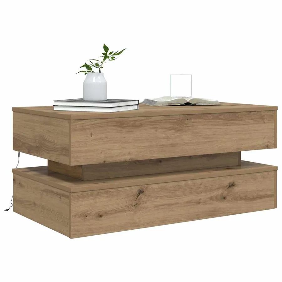 Table basse avec lumières LED chêne artisanal 90x50x40 cm - 6