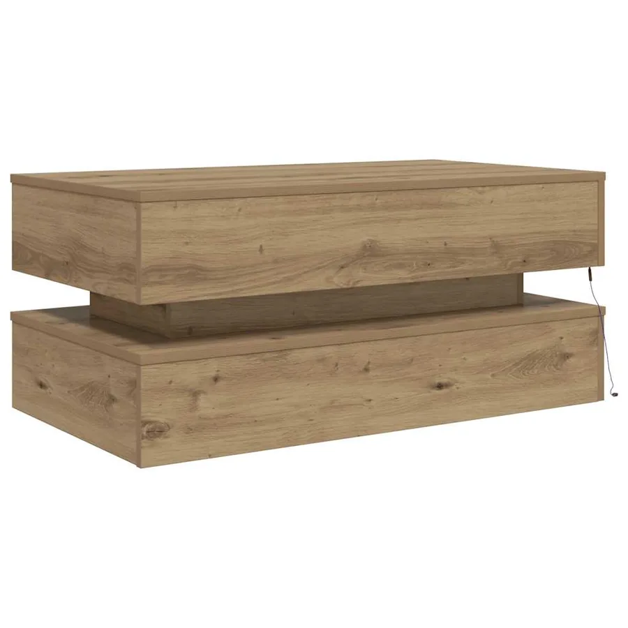 Table basse avec lumières LED chêne artisanal 90x50x40 cm - 9