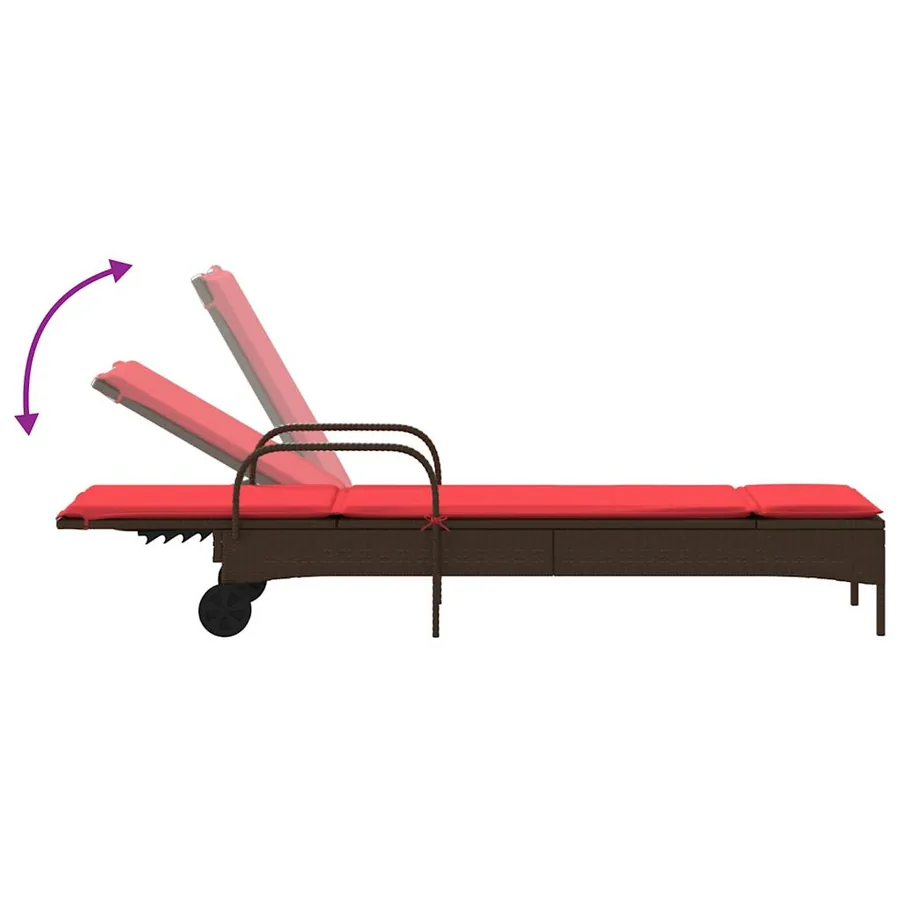 Chaise longue à roulettes avec coussin en rotin synthétique marron - 7