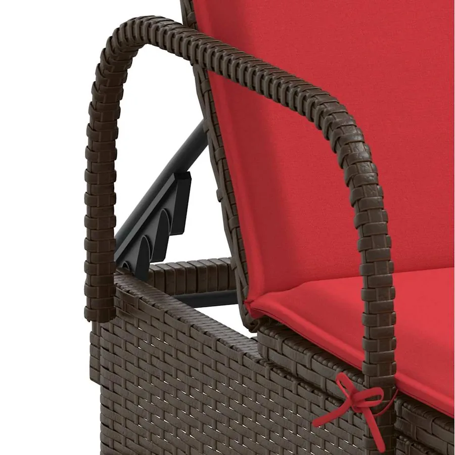 Chaise longue à roulettes avec coussin en rotin synthétique marron - 8
