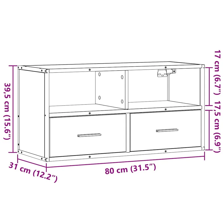 Meuble TV noir 80x31x39,5 cm bois d'ingénierie et métal - 11