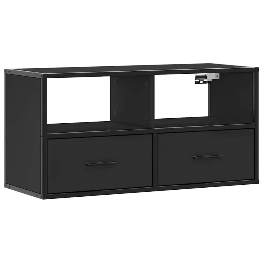 Meuble TV noir 80x31x39,5 cm bois d'ingénierie et métal - 2