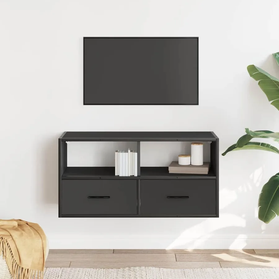 Meuble TV noir 80x31x39,5 cm bois d'ingénierie et métal - 3