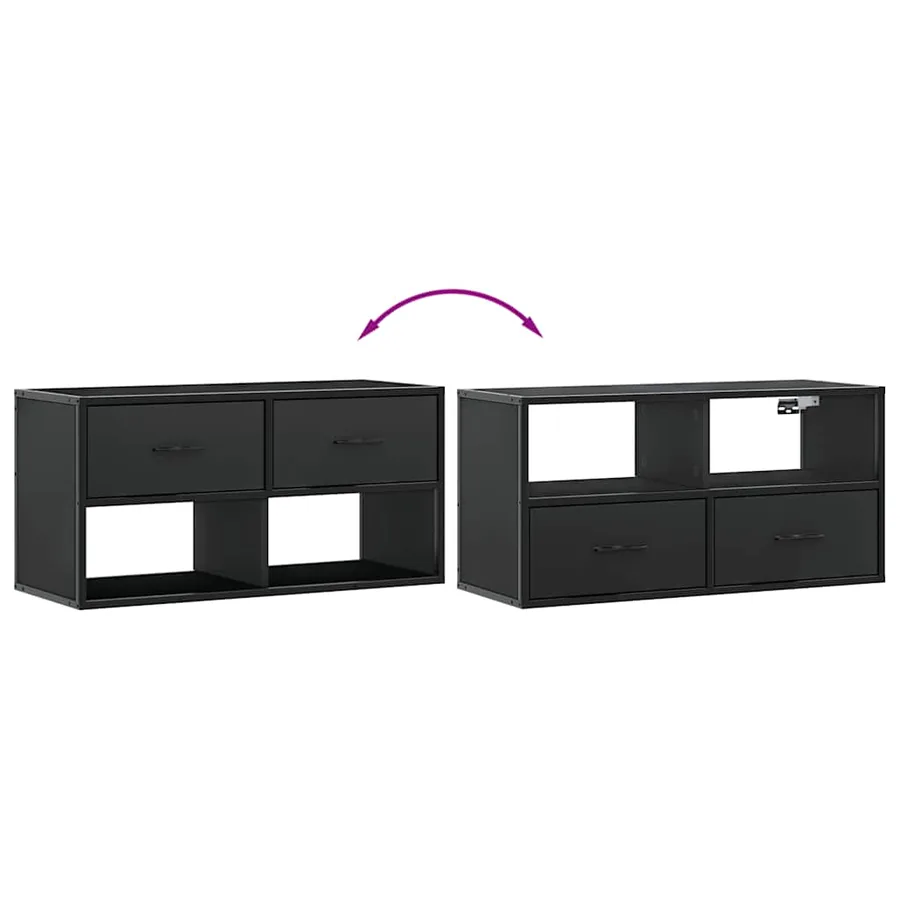 Meuble TV noir 80x31x39,5 cm bois d'ingénierie et métal - 7