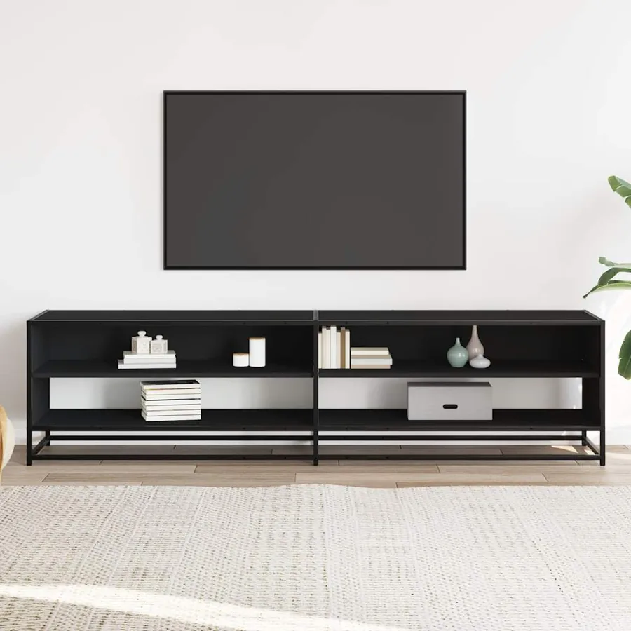 Meuble TV noir 180,5x40x46 cm bois d'ingénierie - 3
