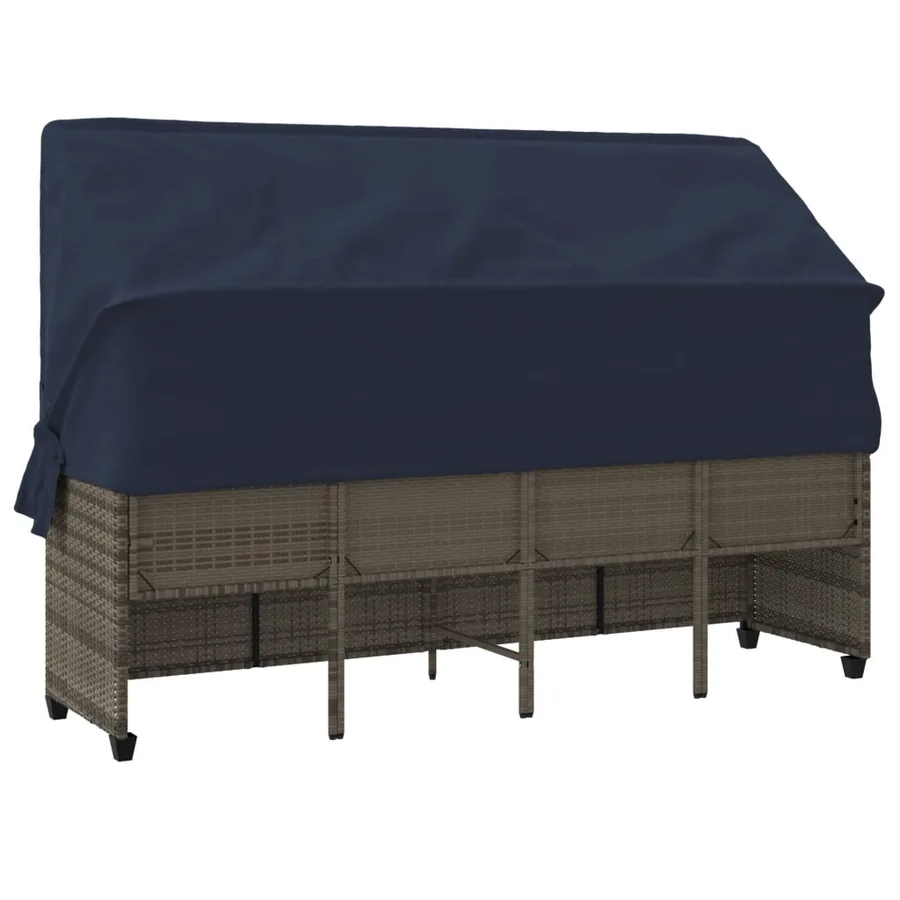 Chaise longue avec auvent et coussins gris résine tressée - 7