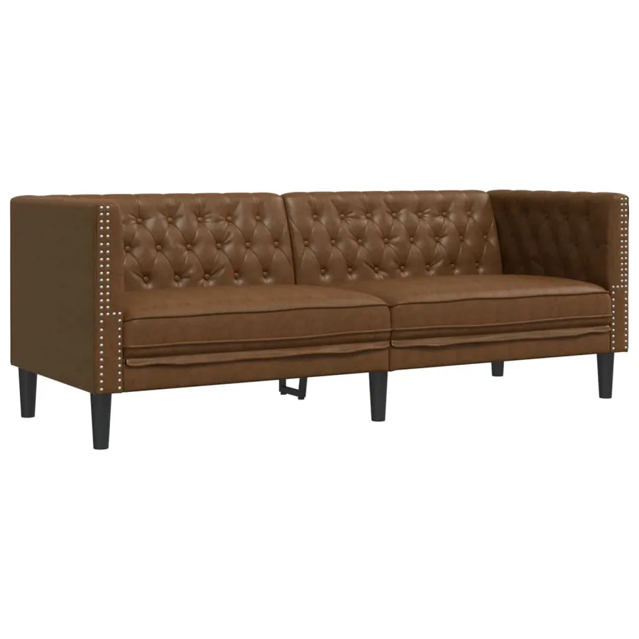 Canapé à 3 places Chesterfield marron similicuir daim - 2