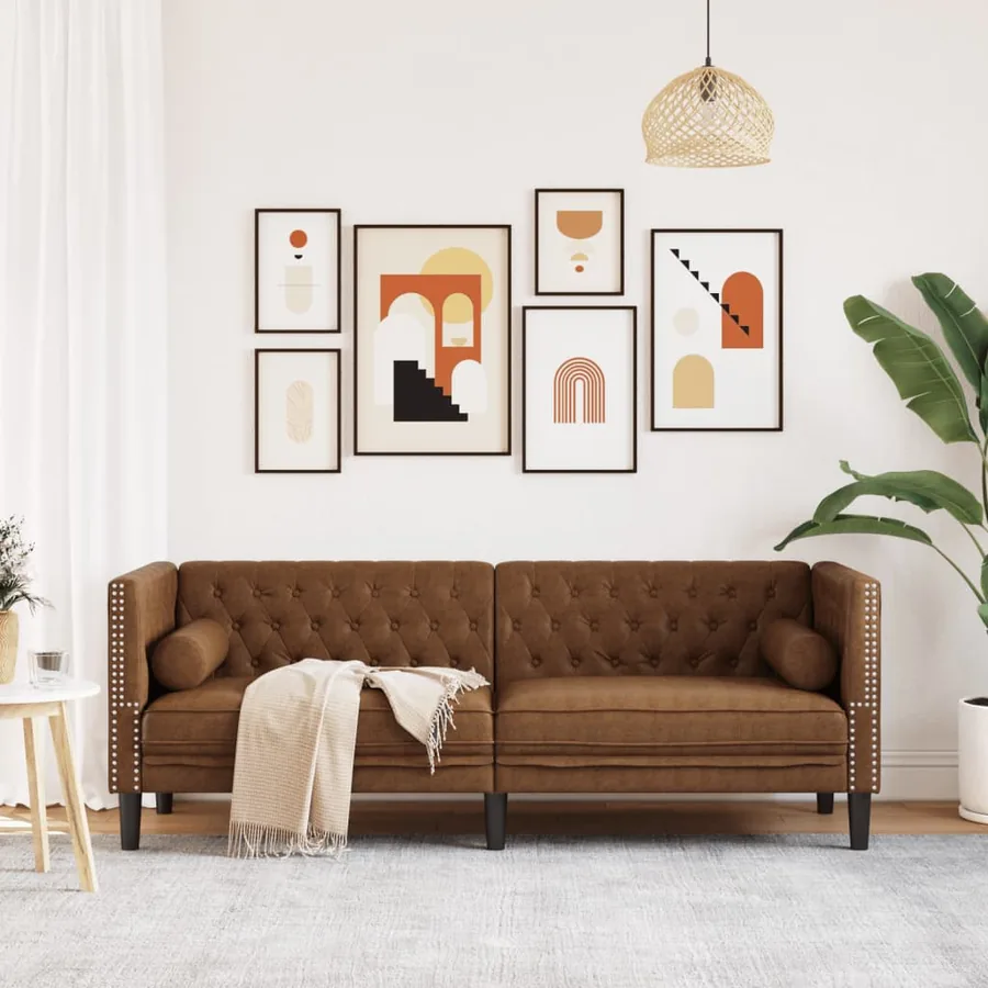 Canapé Chesterfield avec traversins 3 places similicuir daim - 3