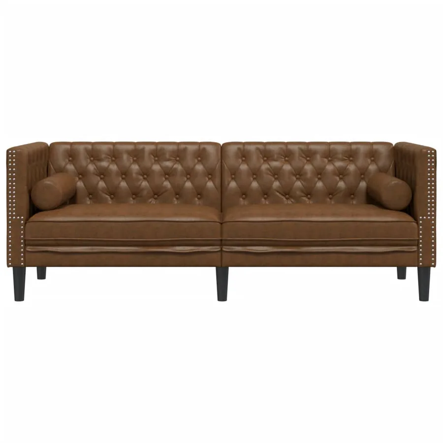 Canapé Chesterfield avec traversins 3 places similicuir daim - 4