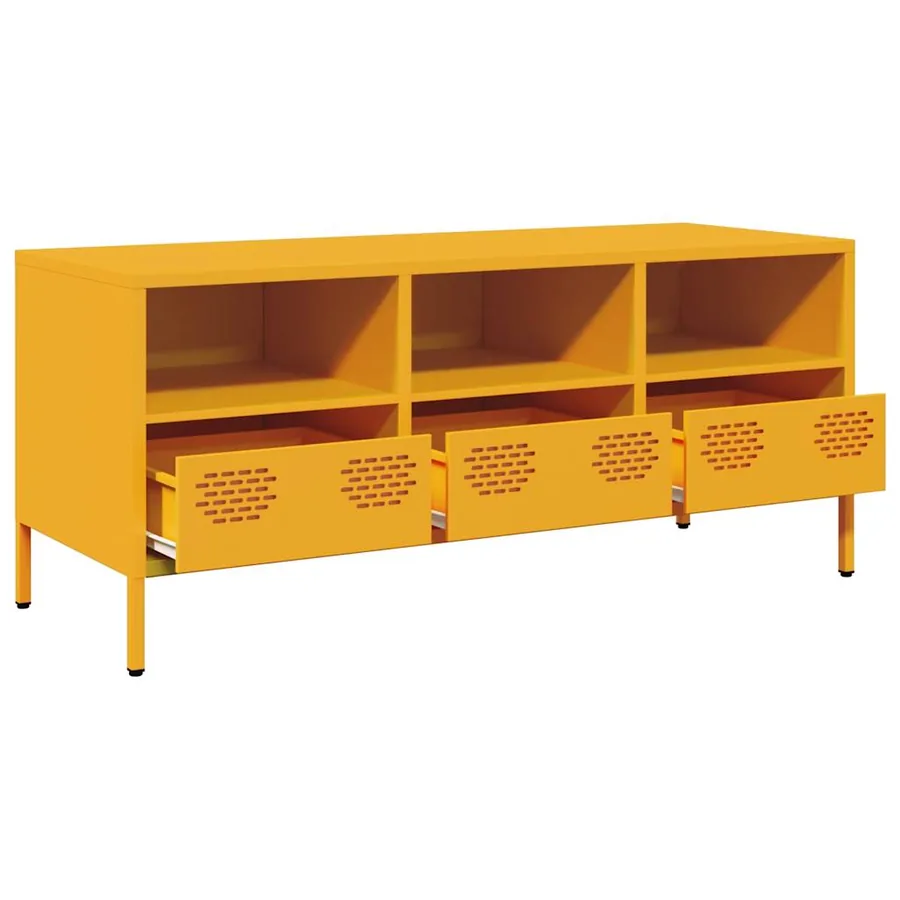Meuble TV jaune moutarde 101,5x39x43,5 cm acier laminé à froid - 5