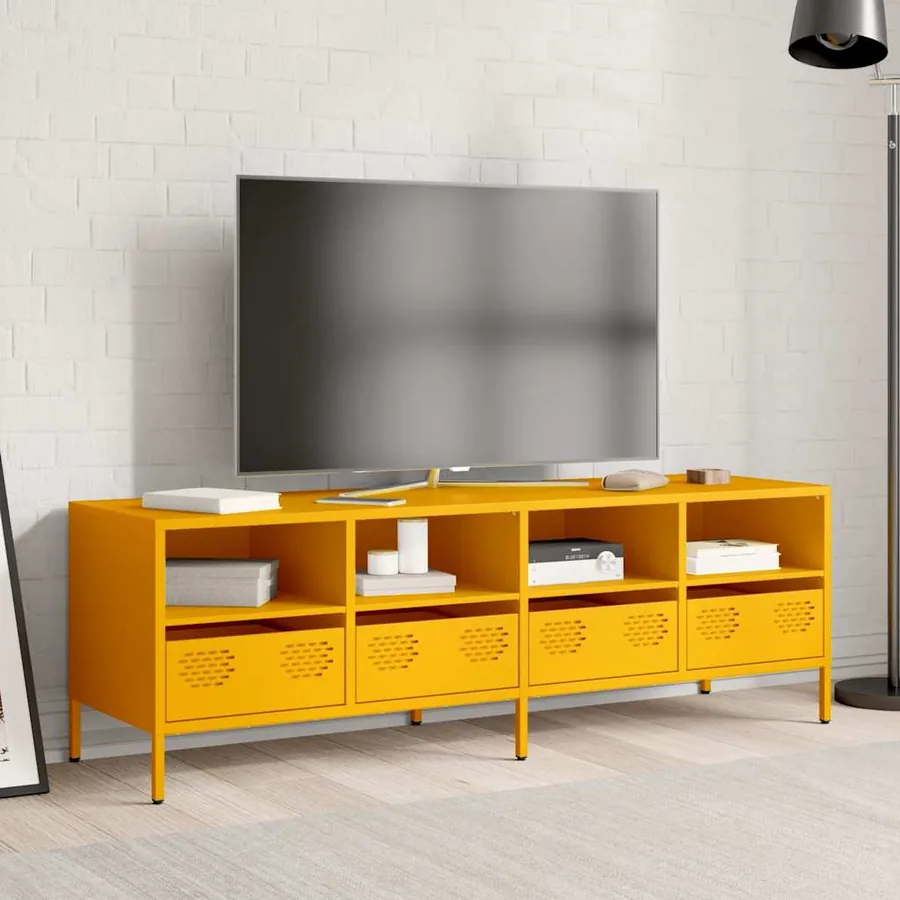 Meuble TV jaune moutarde 135x39x43,5 cm acier laminé à froid - 3