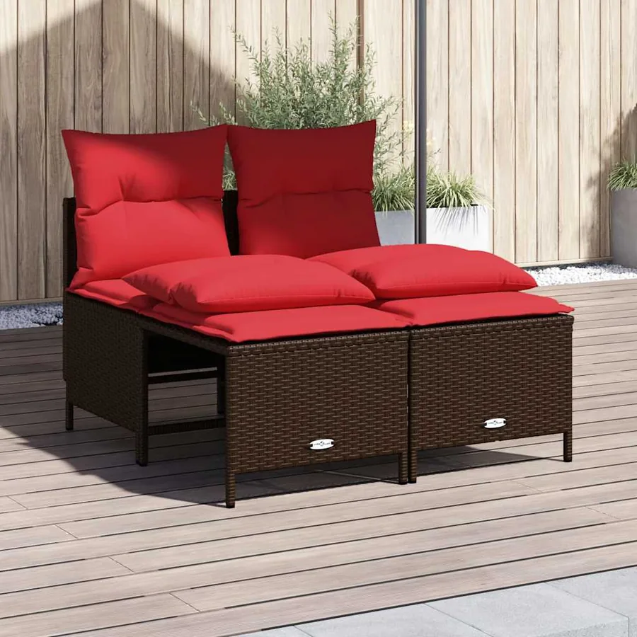 Ensemble de canapé de jardin 4 pcs avec coussins marron résine tressée