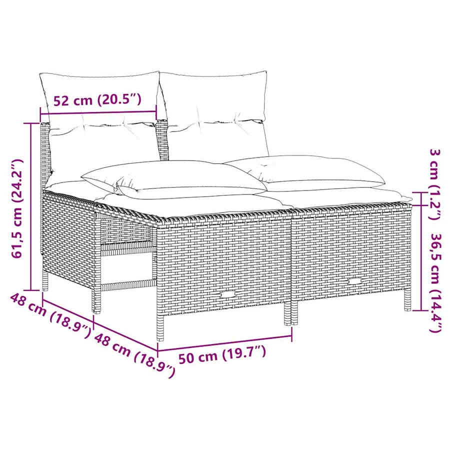 Ensemble de canapé de jardin 4 pcs avec coussins marron résine tressée - 7