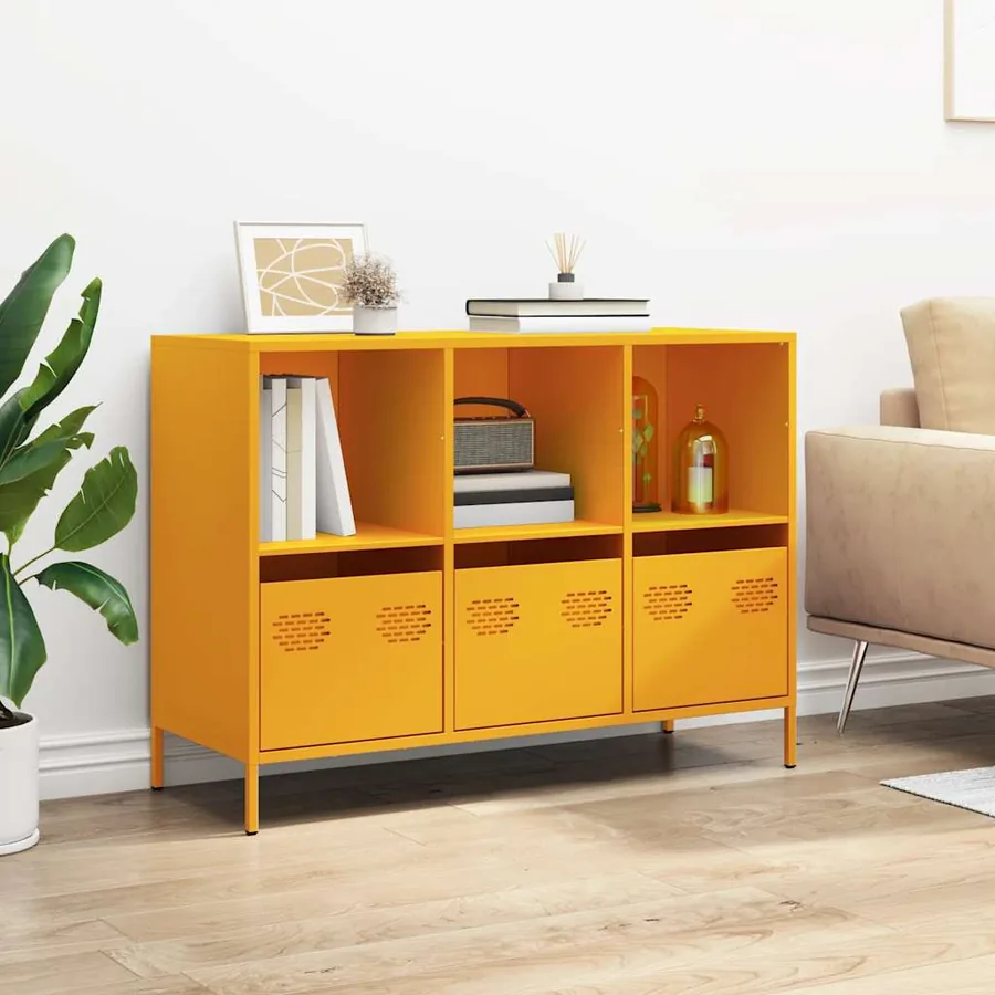 Buffet jaune moutarde 101,5x39x73,5 cm acier laminé à froid - 3