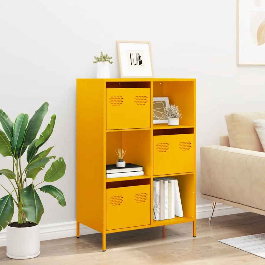 Buffet haut jaune moutarde 68x39x103,5 cm acier - 3