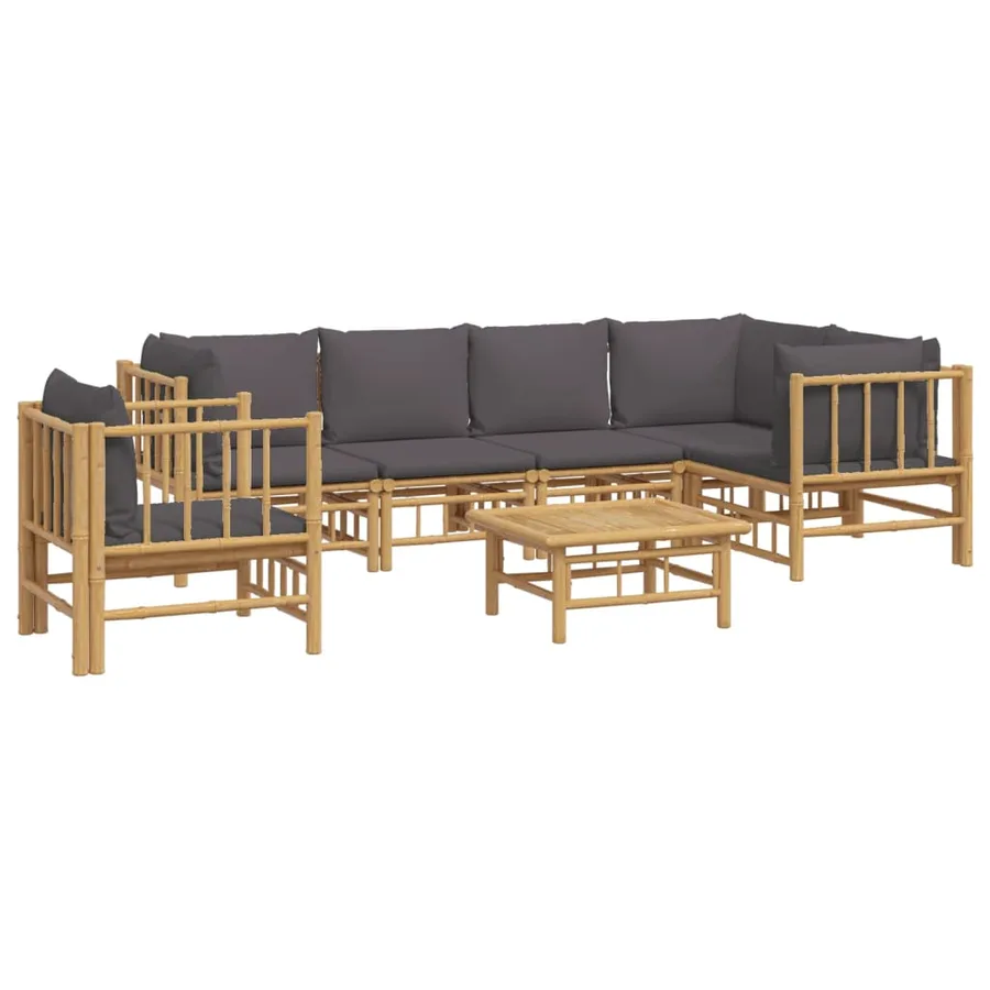 Salon de jardin 7 pcs avec coussins gris foncé bambou - 3