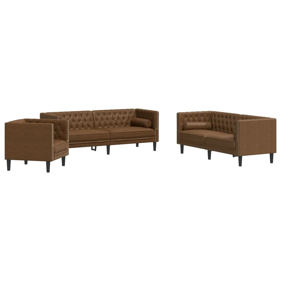 Ensemble de canapé Chesterfield et traversins 3 pcs marron - 2