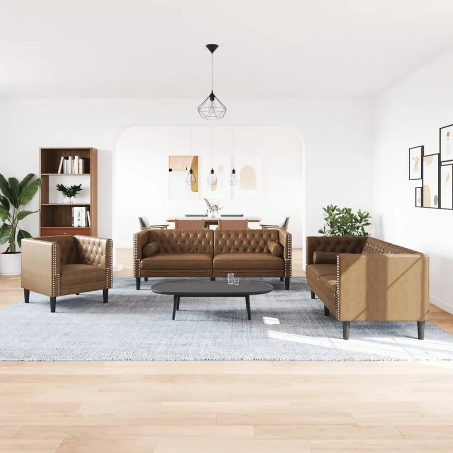 Ensemble de canapé Chesterfield et traversins 3 pcs marron - 3