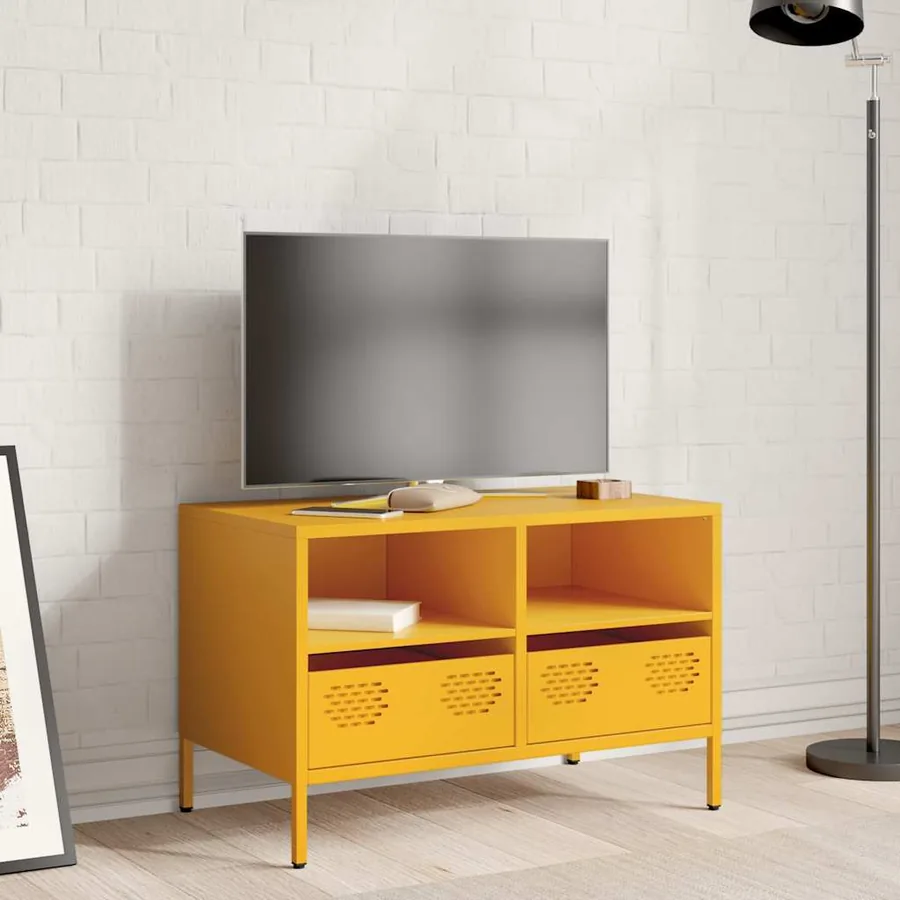 Meuble TV jaune moutarde 68x39x43,5 cm acier laminé à froid - 3