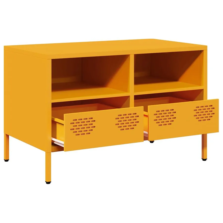 Meuble TV jaune moutarde 68x39x43,5 cm acier laminé à froid - 4