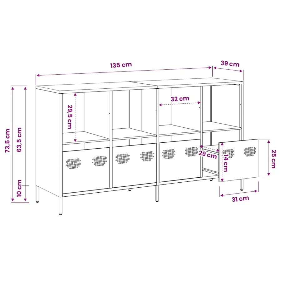 Buffet rose 135x39x73,5 cm acier laminé à froid - 13