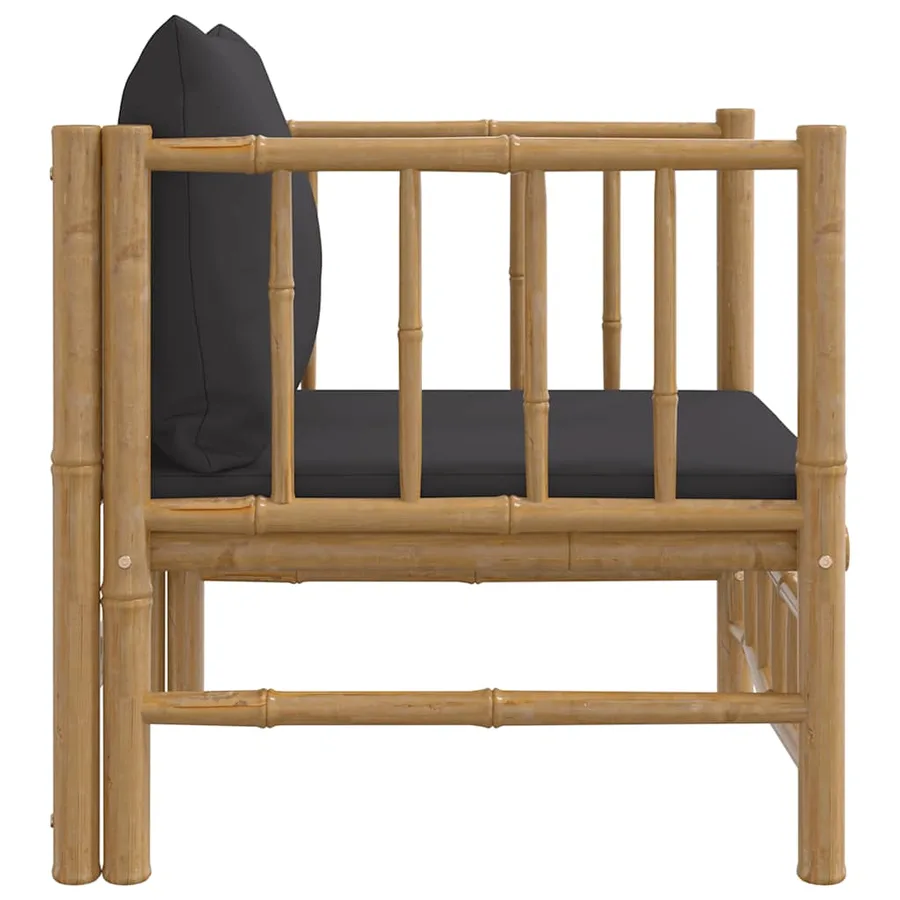 Canapé de jardin avec coussins gris foncé bambou - 4