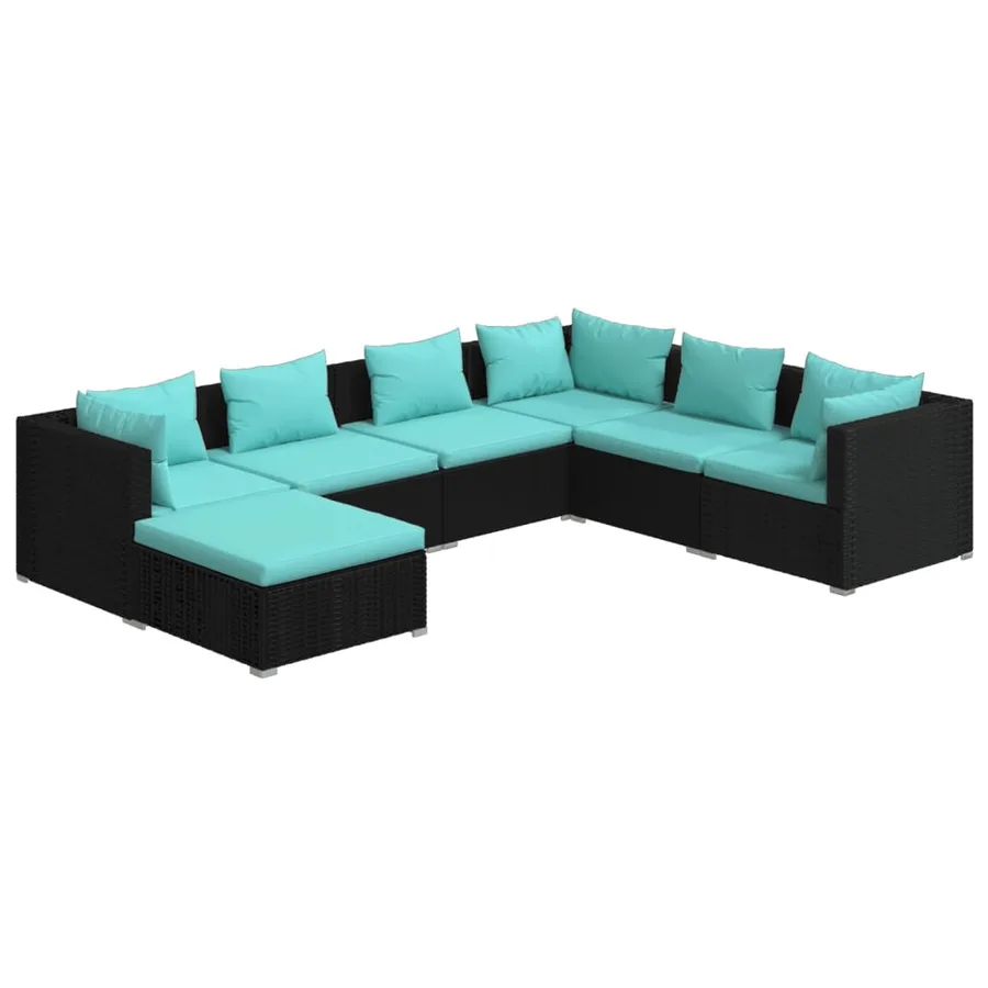 Salon de jardin 7 pcs avec coussins Résine tressée Noir - 2
