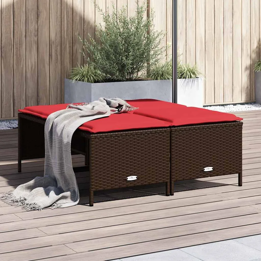 Tabourets de jardin avec coussins lot de 4 marron résine tressée