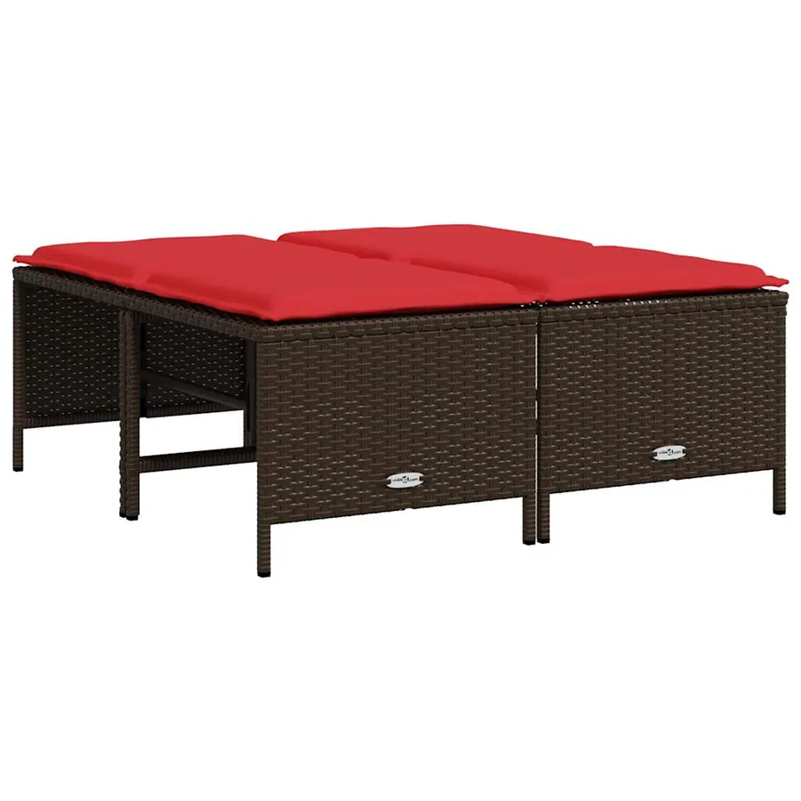 Tabourets de jardin avec coussins lot de 4 marron résine tressée - 2