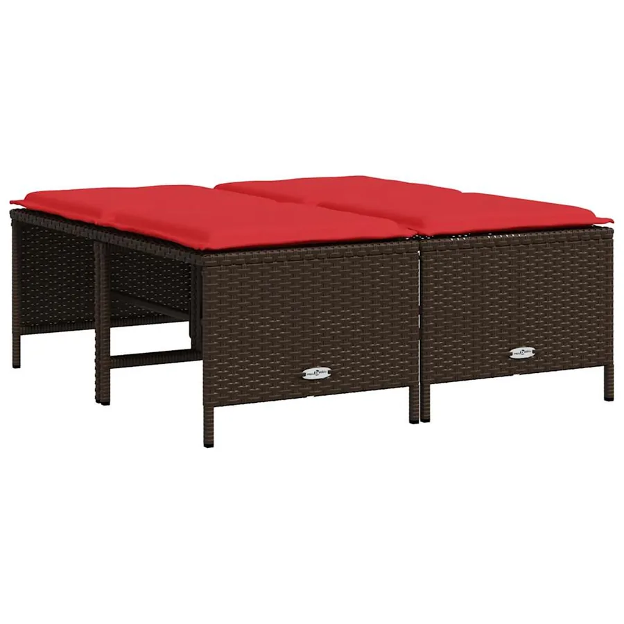 Tabourets de jardin avec coussins lot de 4 marron résine tressée - 5