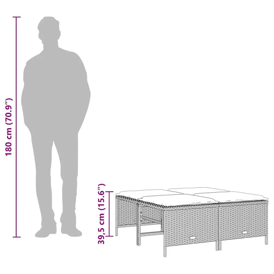 Tabourets de jardin avec coussins lot de 4 marron résine tressée - 8