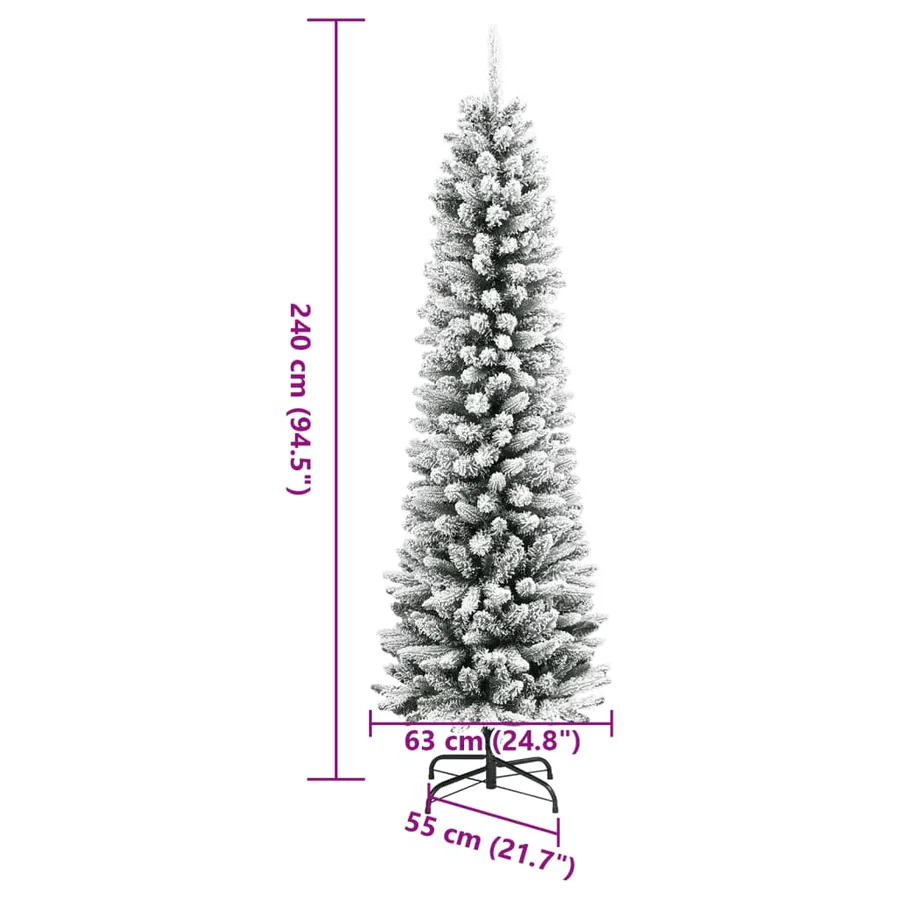 Sapin de Noël artificiel mince avec neige floquée 240 cm PVC/PE - 8