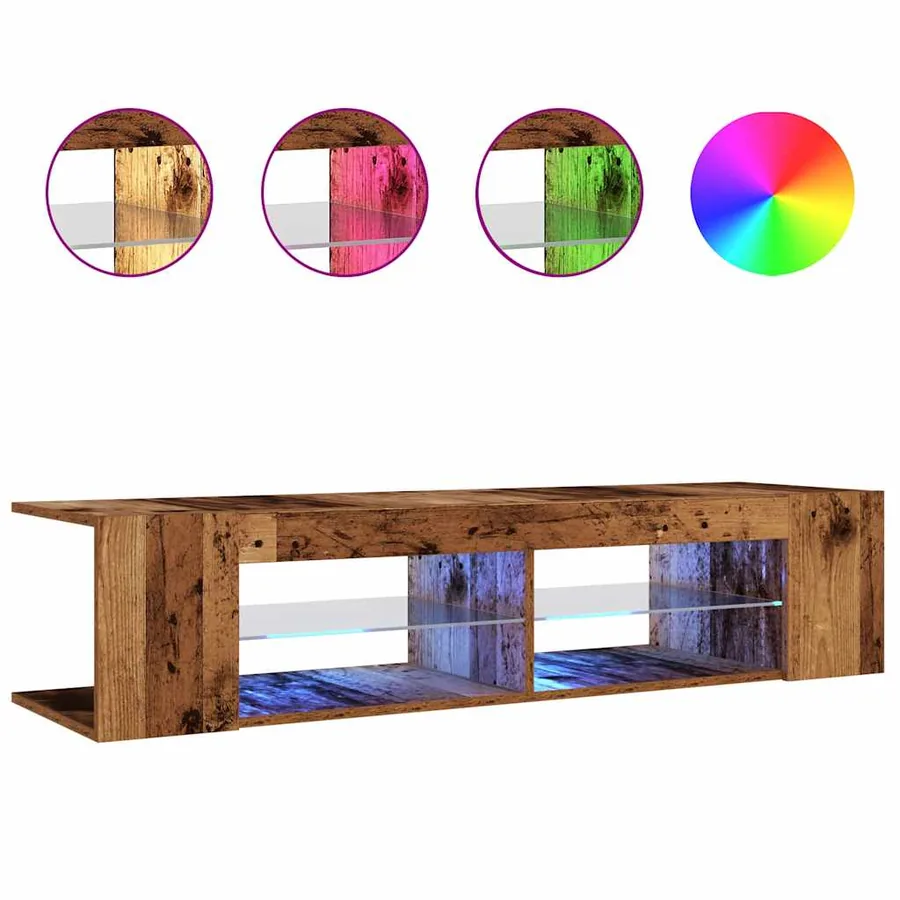 Meuble TV avec lumières LED vieux bois bois d'ingénierie - 2