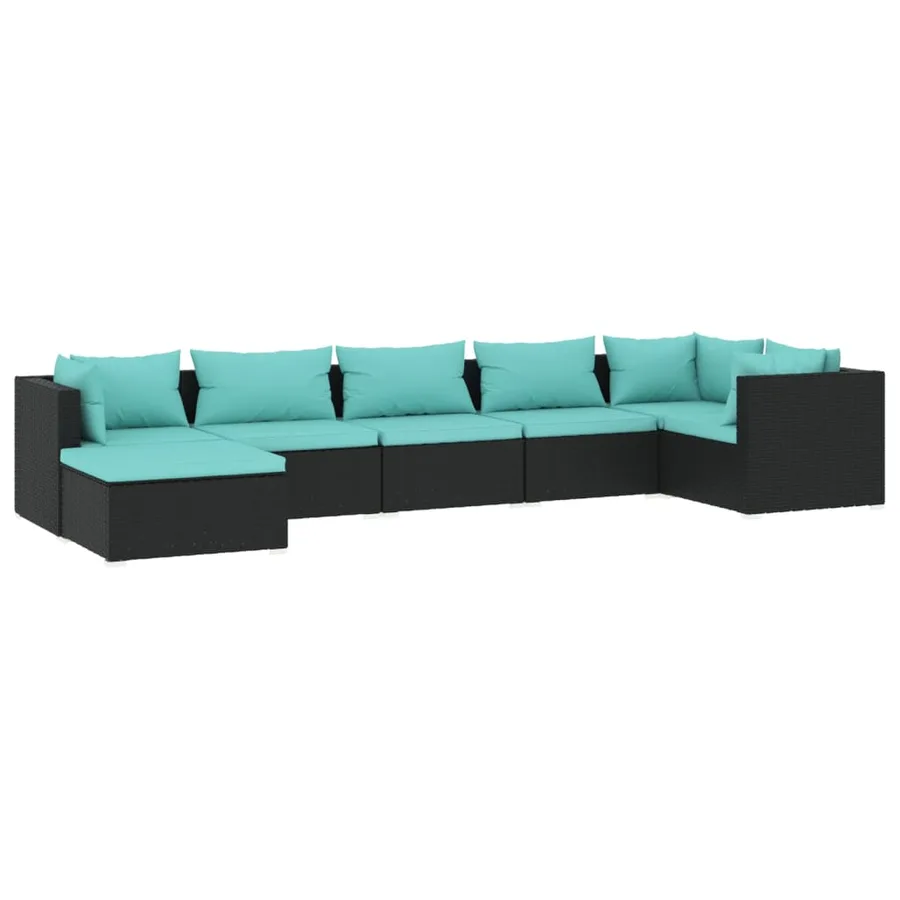 Salon de jardin 7 pcs avec coussins Résine tressée Noir - 2