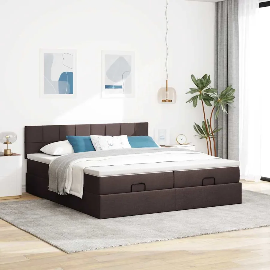 Cadre de lit ottoman avec matelas marron foncé 180x200 cm tissu - 3