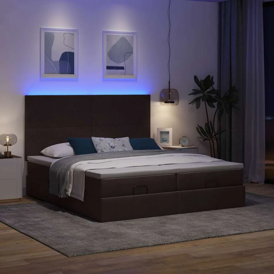 Cadre de lit ottoman avec matelas marron foncé 180x200 cm tissu - 3