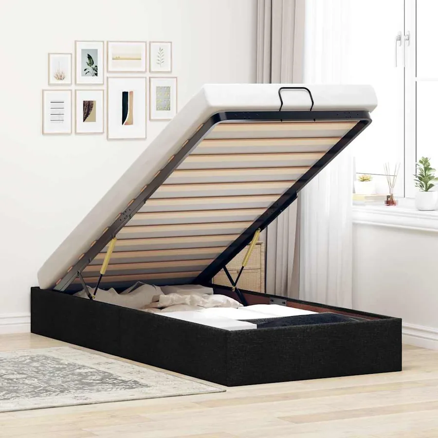 Cadre de lit ottoman sans matelas noir 90x200 cm tissu