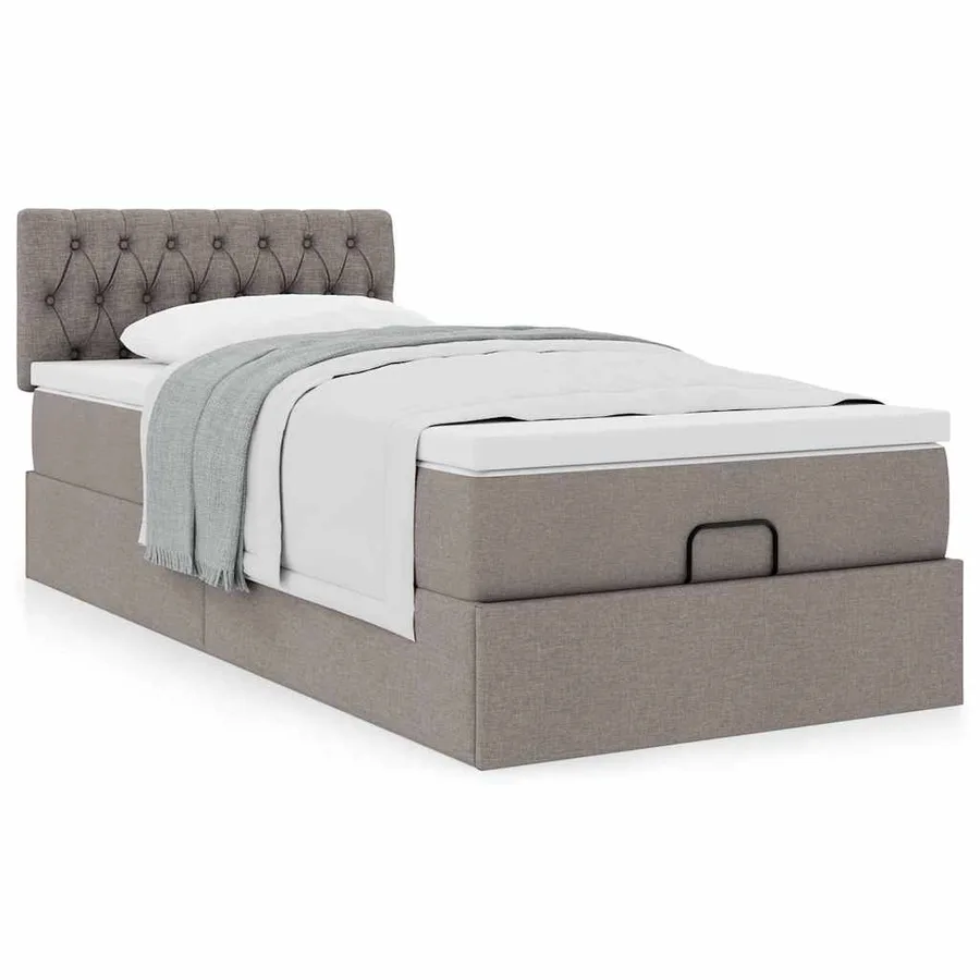 Lit ottoman avec matelas taupe 90x200 cm tissu - 4