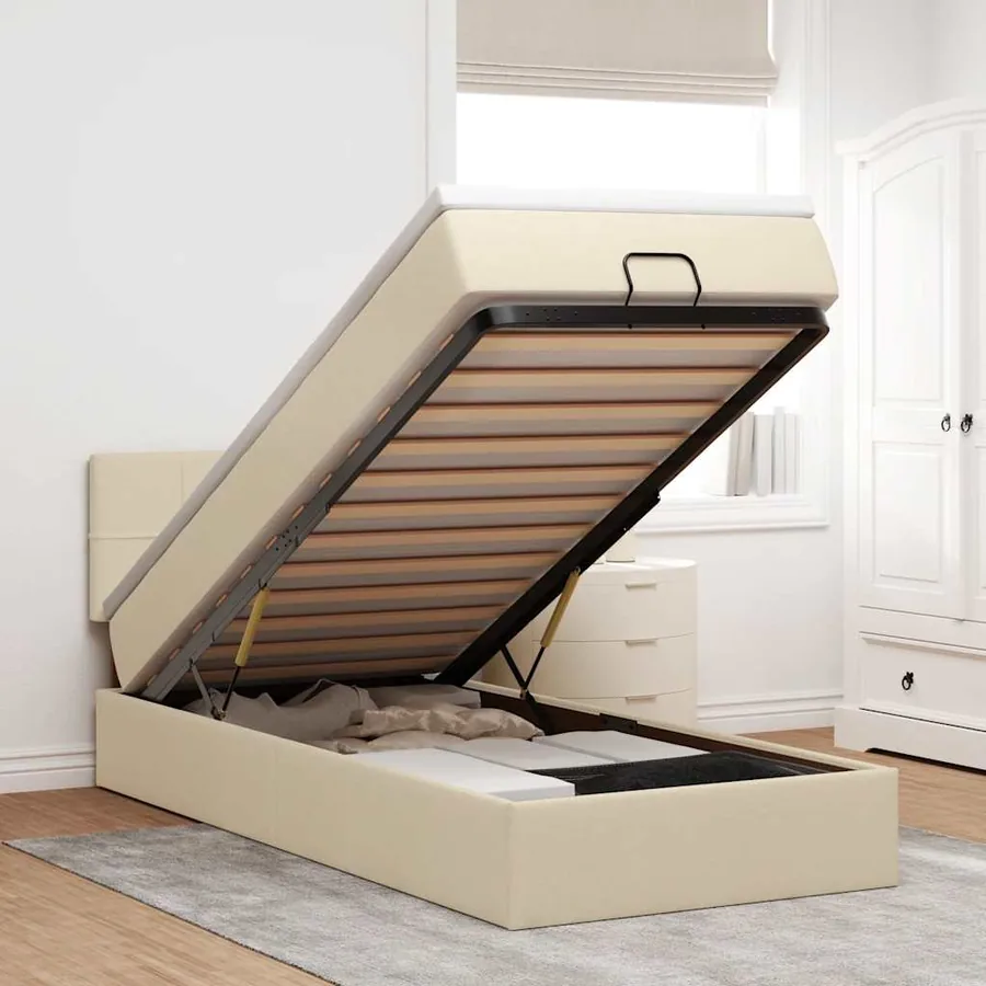 Lit ottoman avec matelas crème 90x200 cm tissu
