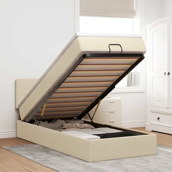 Lit ottoman avec matelas crème 90x200 cm tissu