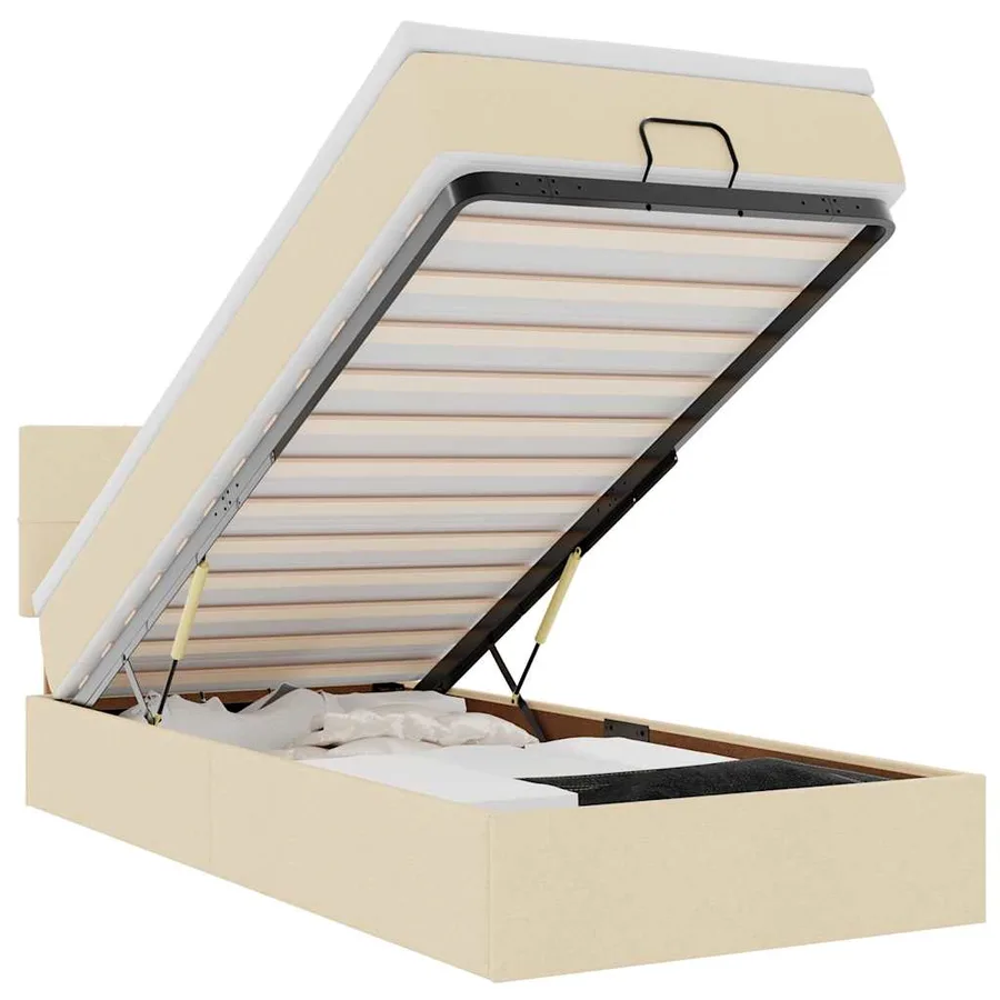 Lit ottoman avec matelas crème 90x200 cm tissu - 2