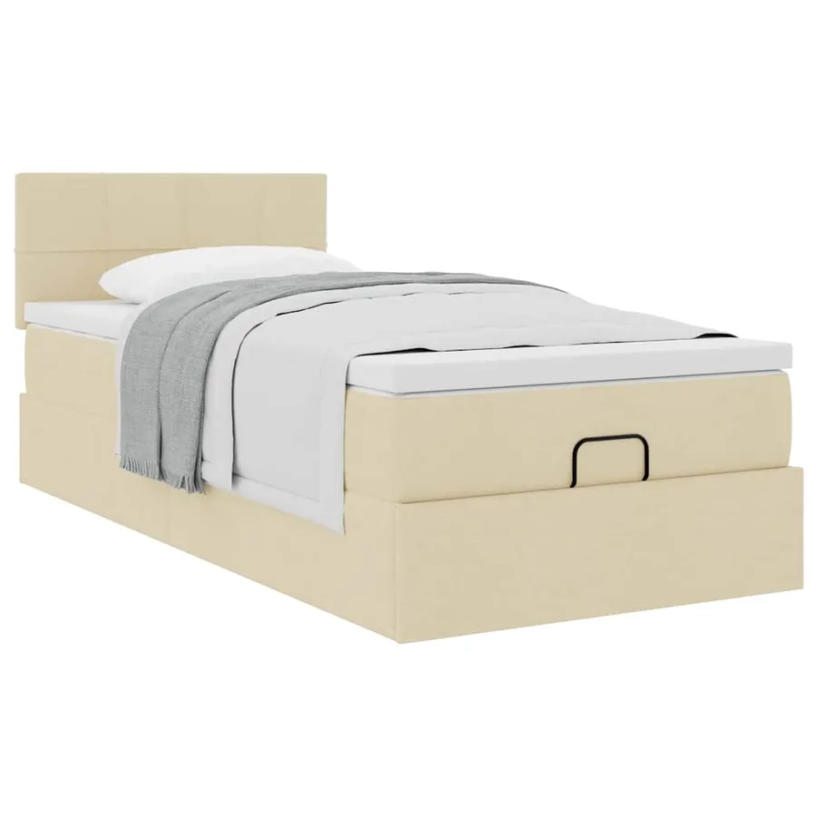 Lit ottoman avec matelas crème 90x200 cm tissu - 5